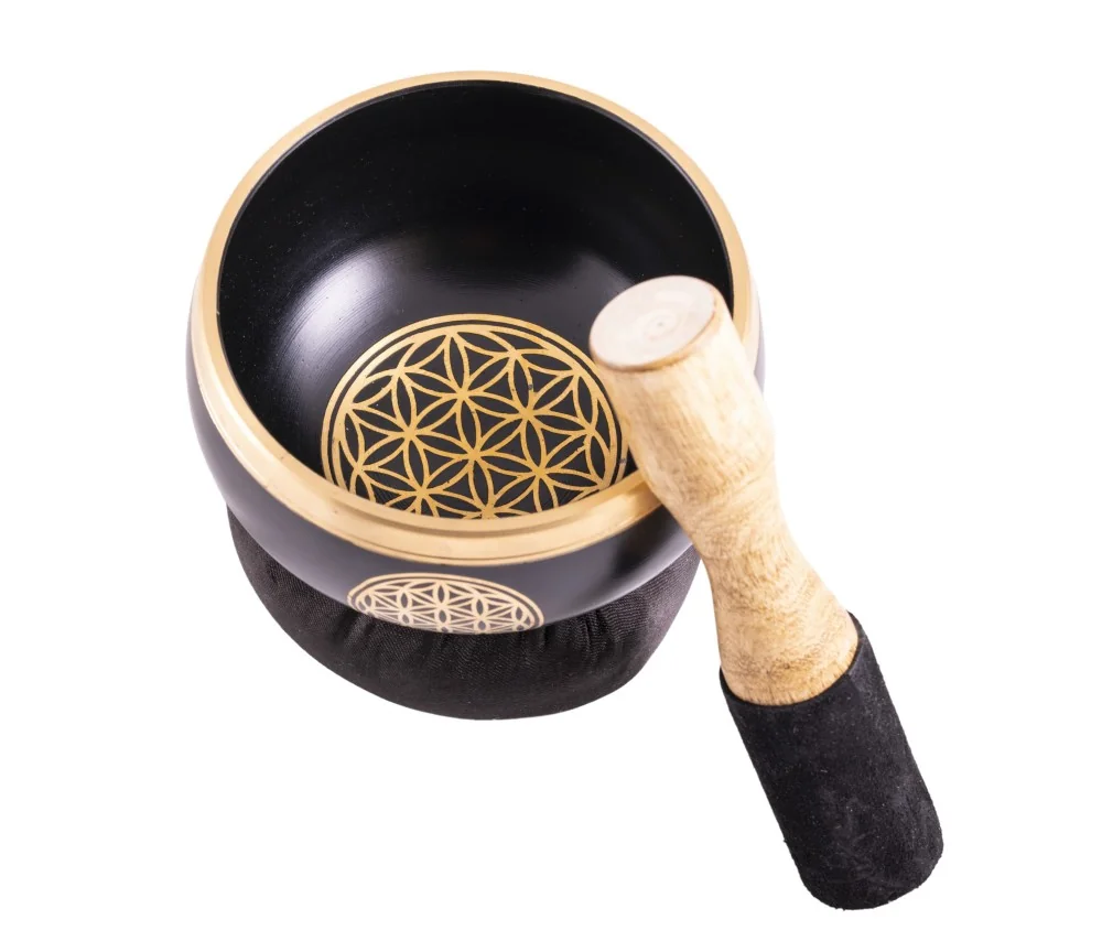 Klangschalen Set - Blume des Lebens - 3tlg schwarz - gold