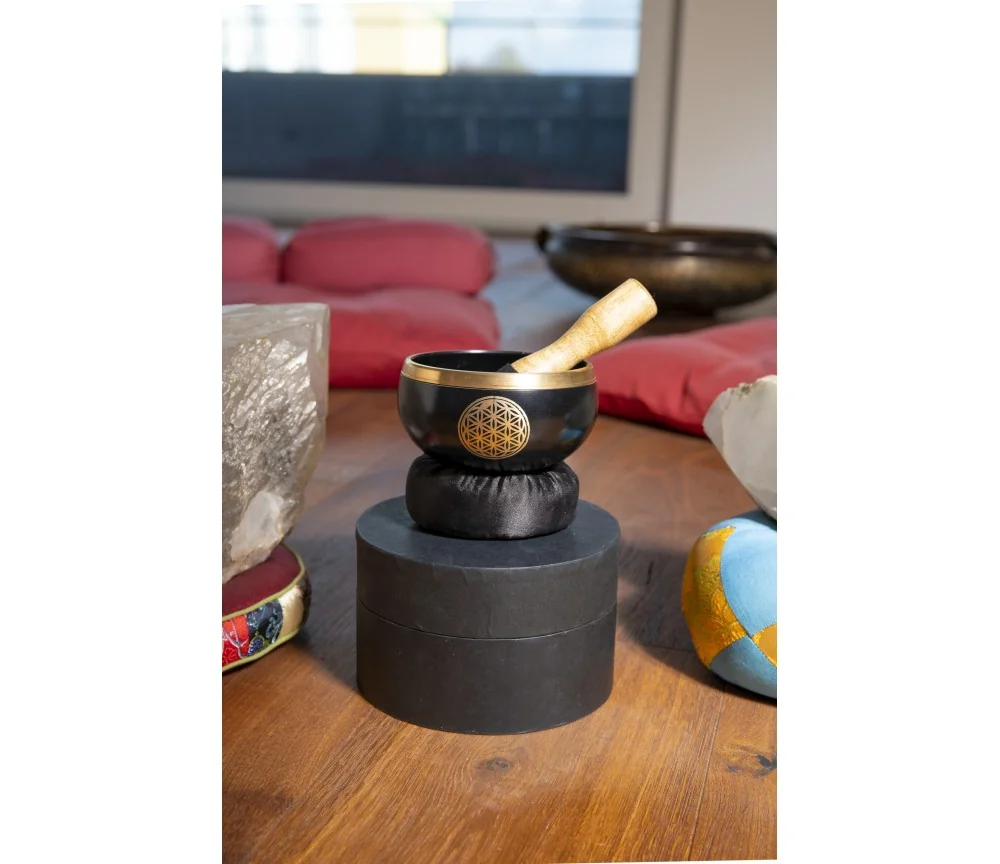 Klangschalen Set - Blume des Lebens - 3tlg schwarz - gold