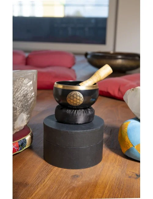 Klangschalen Set - Blume des Lebens - 3tlg schwarz - gold