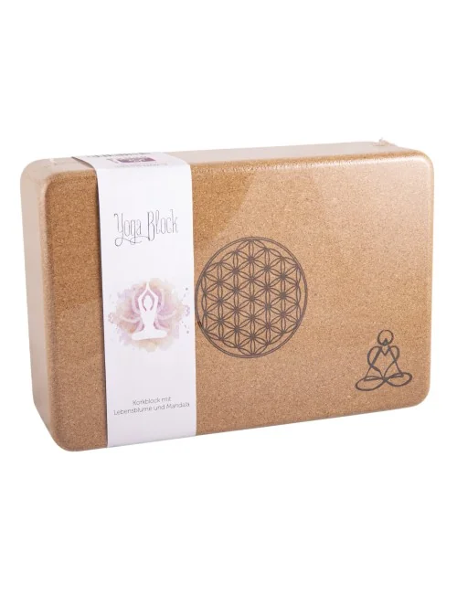 Yogablock - aus Kork - Blume des Lebens - Mandala - 23x15x7cm