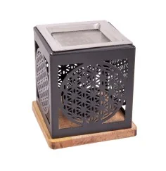 Räuchergefäß - Blume des Lebens- mit Sieb für Teelichter-schwarz