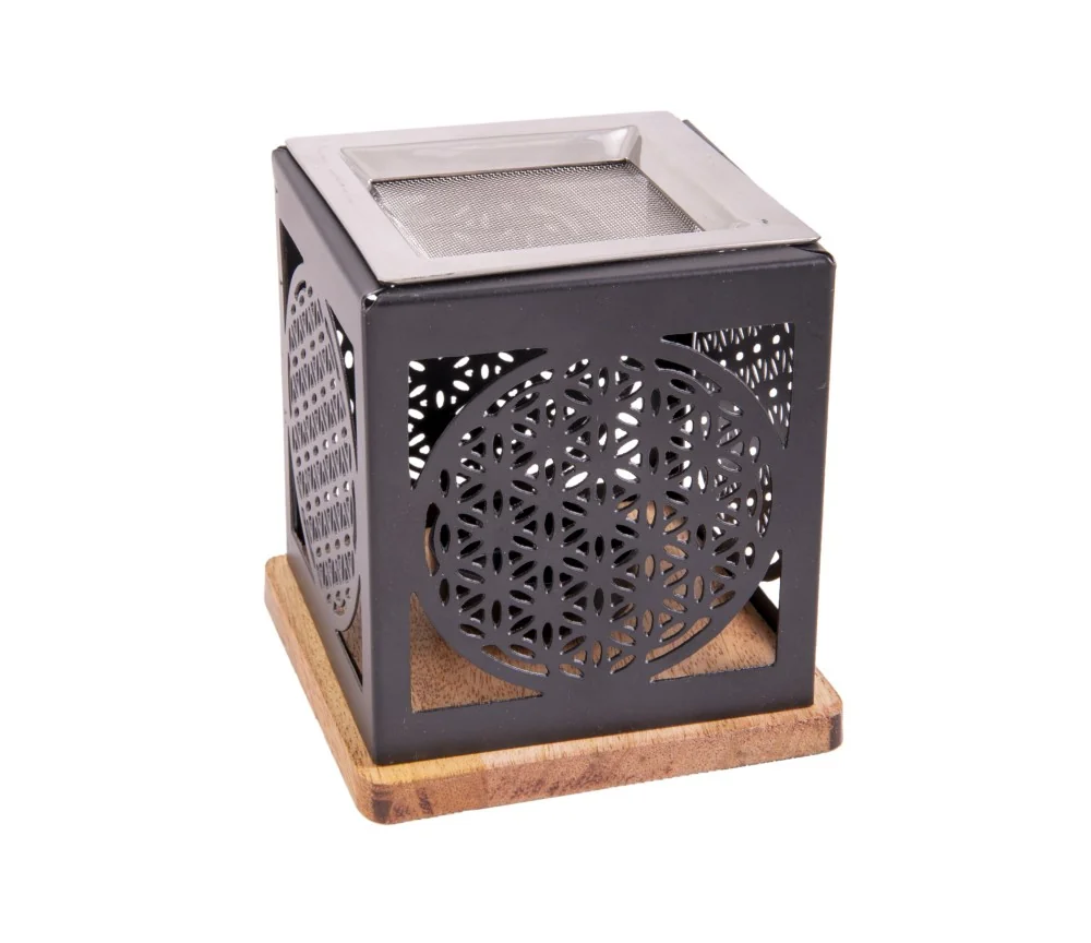 Räuchergefäß - Blume des Lebens- mit Sieb für Teelichter-schwarz