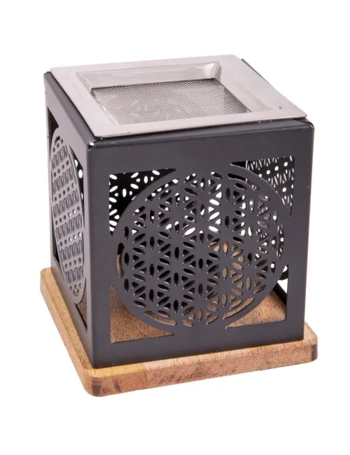 Räuchergefäß - Blume des Lebens- mit Sieb für Teelichter-schwarz