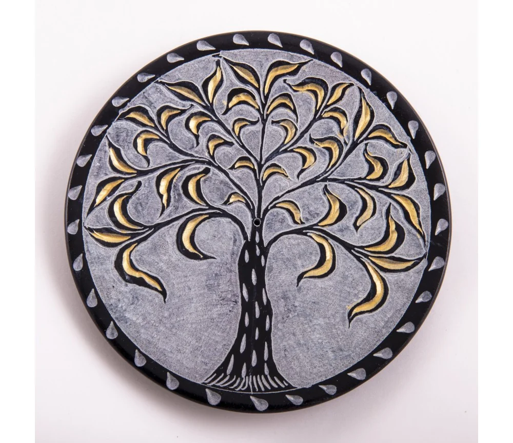 Räucherstäbchenhalter - Lebensbaum rund - schwarz/gold ca.13cm
