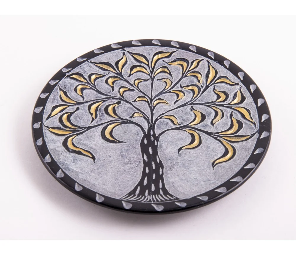 Räucherstäbchenhalter - Lebensbaum rund - schwarz/gold ca.13cm