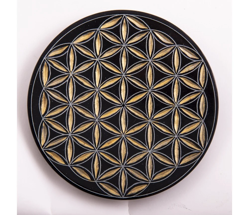 Räucherstäbchenhalter - Blume des Lebens rund - schwarz/gold ca.13cm
