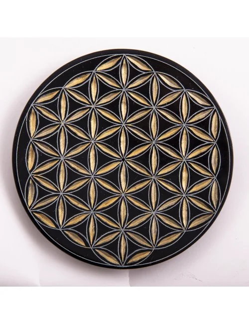 Räucherstäbchenhalter - Blume des Lebens rund - schwarz/gold ca.13cm