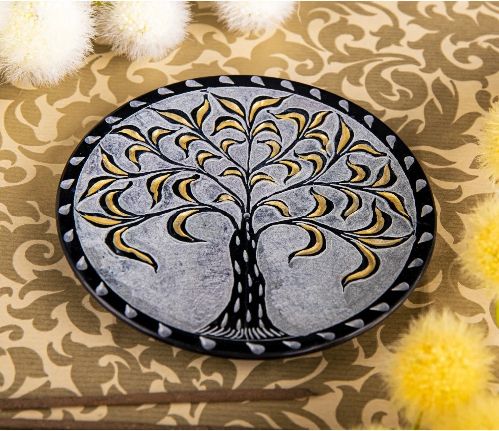 Räucherstäbchenhalter - Lebensbaum rund - schwarz/gold ca.13cm