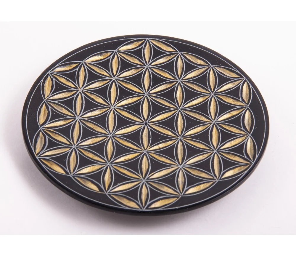 Räucherstäbchenhalter - Blume des Lebens rund - schwarz/gold ca.13cm