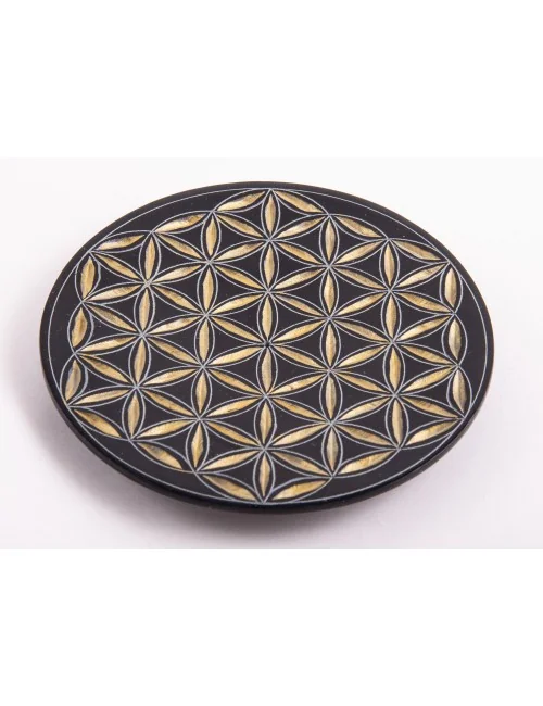 Räucherstäbchenhalter - Blume des Lebens rund - schwarz/gold ca.13cm