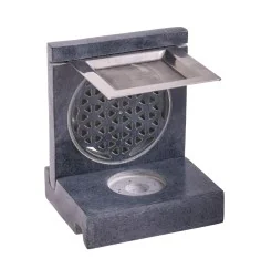 Räuchergefäß - Blume des Lebens - mit Sieb für Teelichter -4eckig - Speckstein