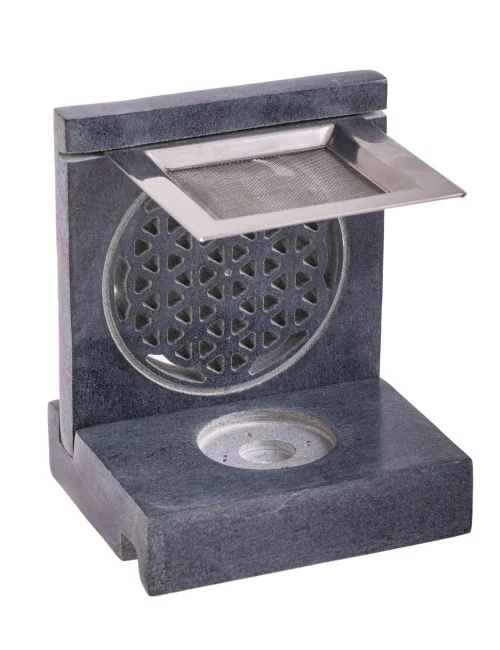 Räuchergefäß - Blume des Lebens - mit Sieb für Teelichter -4eckig - Speckstein