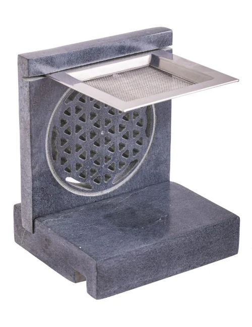 Räuchergefäß - Blume des Lebens - mit Sieb für Teelichter -4eckig - Speckstein