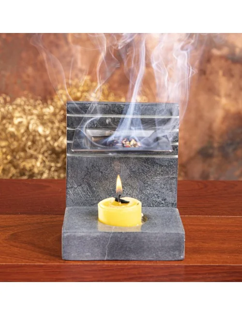 Räuchergefäß - mit Sieb für Teelichter - höhenverstellbar -4eckig - Speckstein