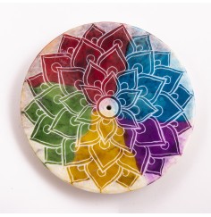 Räucherstäbchenhalter - Regenbogen Mandala - Speckstein - rund - 7,5cm
