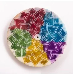 Räucherstäbchenhalter - Regenbogen Mandala - Speckstein - rund - 7,5cm