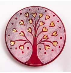 Räucherstäbchenhalter - Lebensbaum Herzchen - rot - rund - 7,5cm
