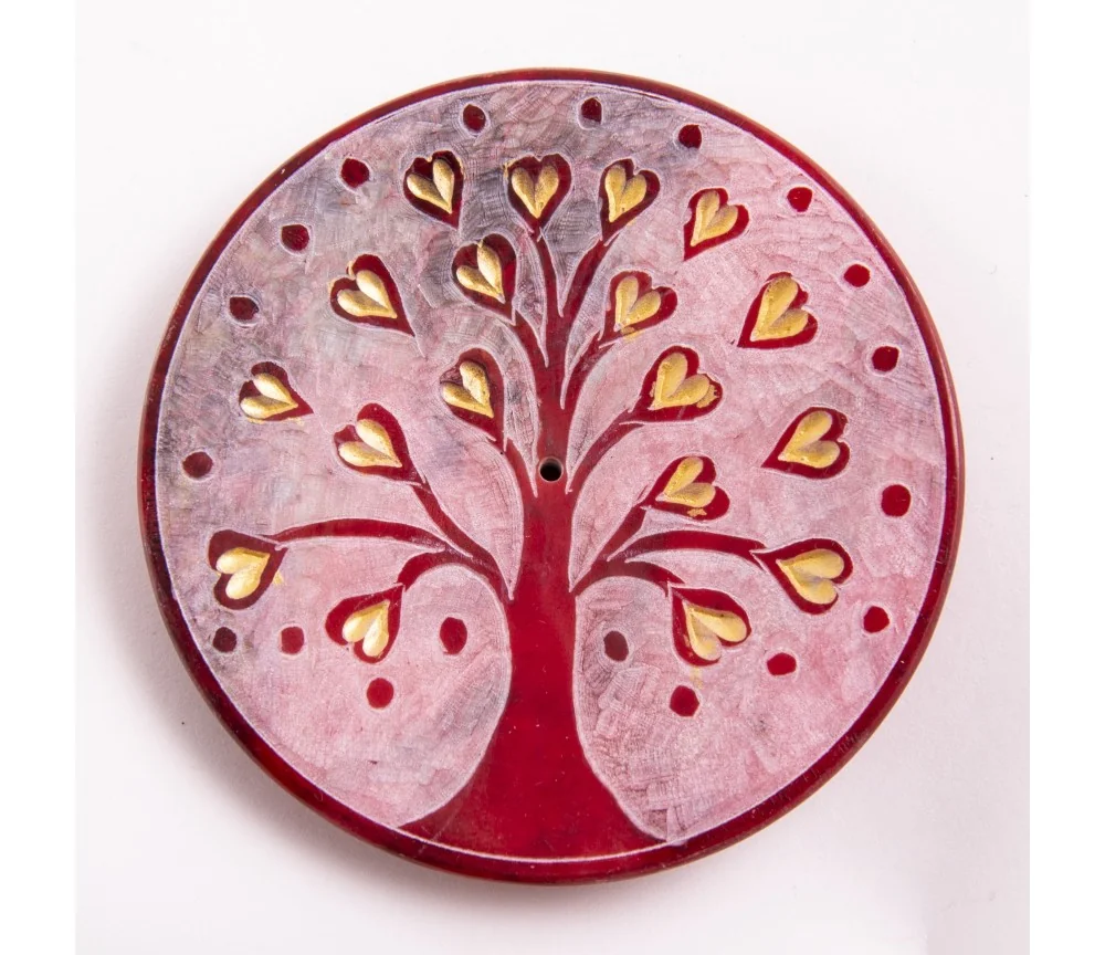 Räucherstäbchenhalter - Lebensbaum Herzchen - rot - rund - 7,5cm