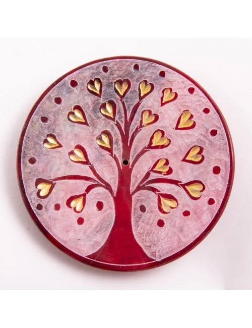 Räucherstäbchenhalter - Lebensbaum Herzchen - rot - rund - 7,5cm