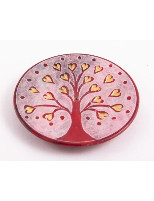 Räucherstäbchenhalter - Lebensbaum Herzchen - rot - rund - 7,5cm