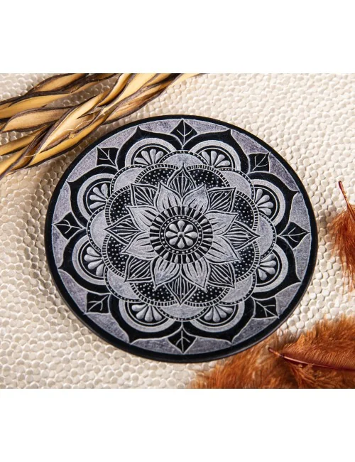 Räucherstäbchenhalter - Mandala - rund - Speckstein - ca. 13 cm