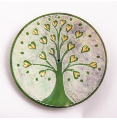 Räucherstäbchenhalter - Lebensbaum Herzchen - grün - rund - 7,5cm