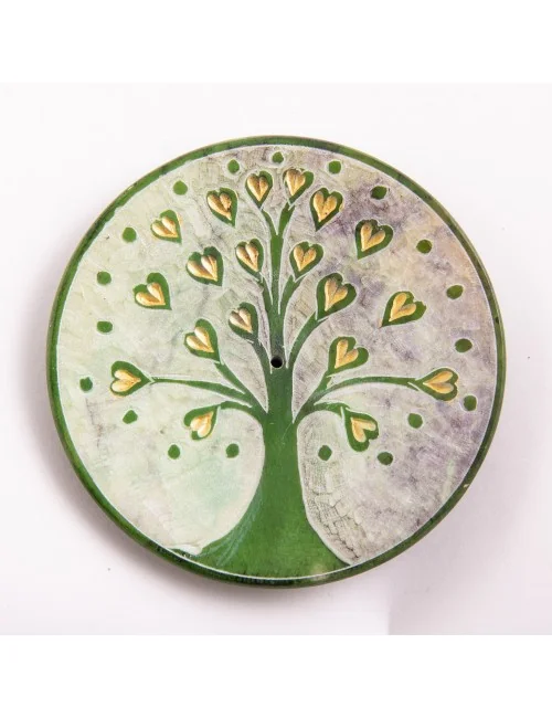 Räucherstäbchenhalter - Lebensbaum Herzchen - grün - rund - 7,5cm