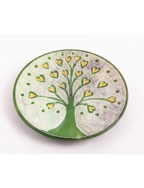 Räucherstäbchenhalter - Lebensbaum Herzchen - grün - rund - 7,5cm