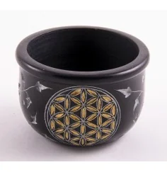 Räucherschale - Blume des Lebens - schwarz - gold aus Speckstein