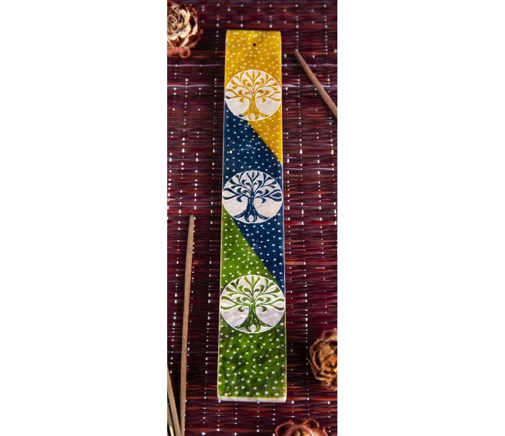 Räucherstäbchenhalter - Bunter Lebensbaum - Speckstein 25,5x4cm