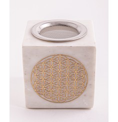 Räuchergefäß & Aromalampe - 2in1- Blume des Lebens gold mit Sieb - Marmor