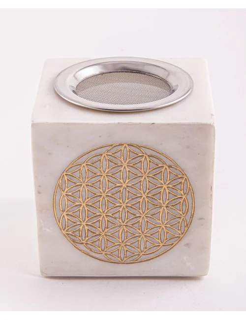 Räuchergefäß & Aromalampe - 2in1- Blume des Lebens gold mit Sieb - Marmor