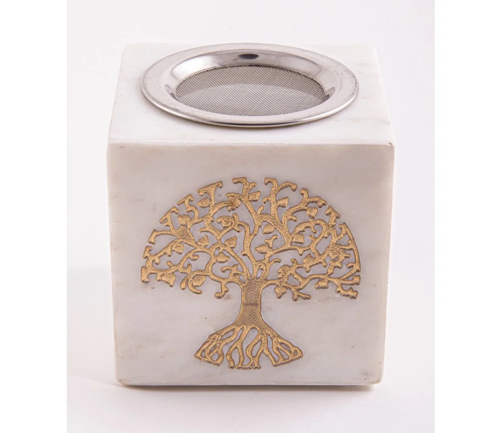 Räuchergefäß & Aromalampe - 2in1- Lebensbaum gold mit Sieb - Marmor