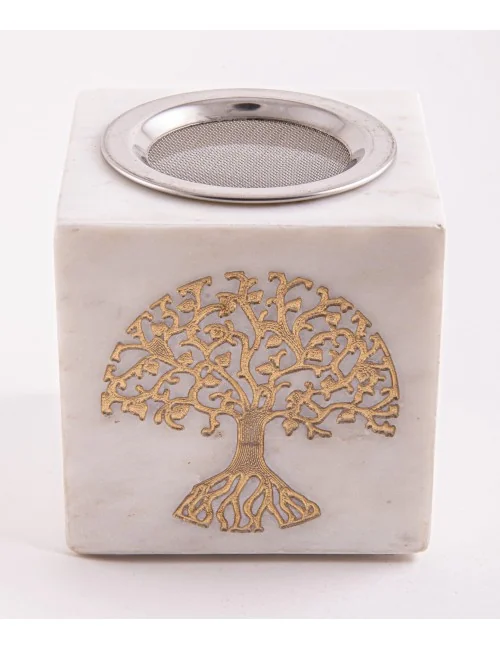 Räuchergefäß & Aromalampe - 2in1- Lebensbaum gold mit Sieb - Marmor