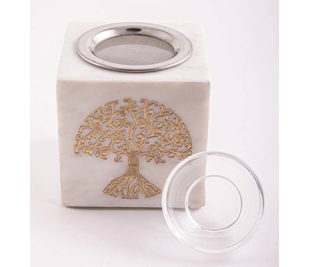 Räuchergefäß & Aromalampe - 2in1- Lebensbaum gold mit Sieb - Marmor