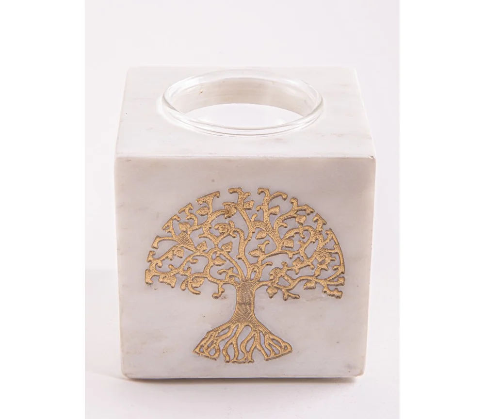 Räuchergefäß & Aromalampe - 2in1- Lebensbaum gold mit Sieb - Marmor