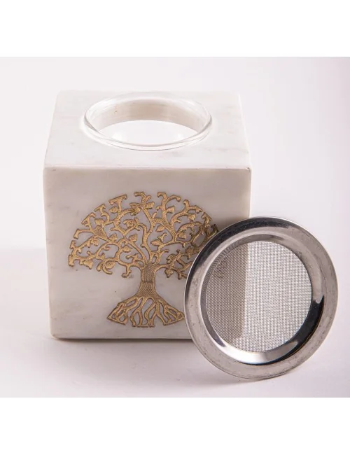 Räuchergefäß & Aromalampe - 2in1- Lebensbaum gold mit Sieb - Marmor