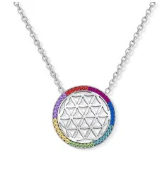 Kette mit Anhänger - Blume des Lebens im Chakrarad, Edelstahl - 45 cm