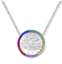 Kette mit Anhänger - Lebensbaum im Chakrarad, Edelstahl - 45 cm