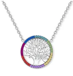 Kette mit Anhänger - Lebensbaum im Chakrarad, Edelstahl - 45 cm