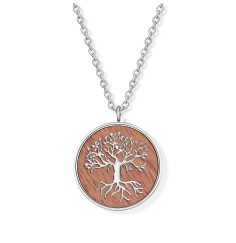 Kette mit Anhänger - Lebensbaum auf Walnussholz, Edelstahl -45cm