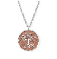 Kette mit Anhänger - Lebensbaum auf Walnussholz, Edelstahl -45cm