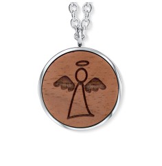 Kette mit Anhänger - Schutzengelchen auf Walnussholz, Edelstahl - 45 cm