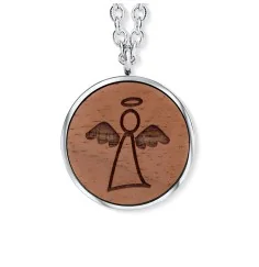 Kette mit Anhänger - Schutzengelchen auf Walnussholz, Edelstahl - 45 cm