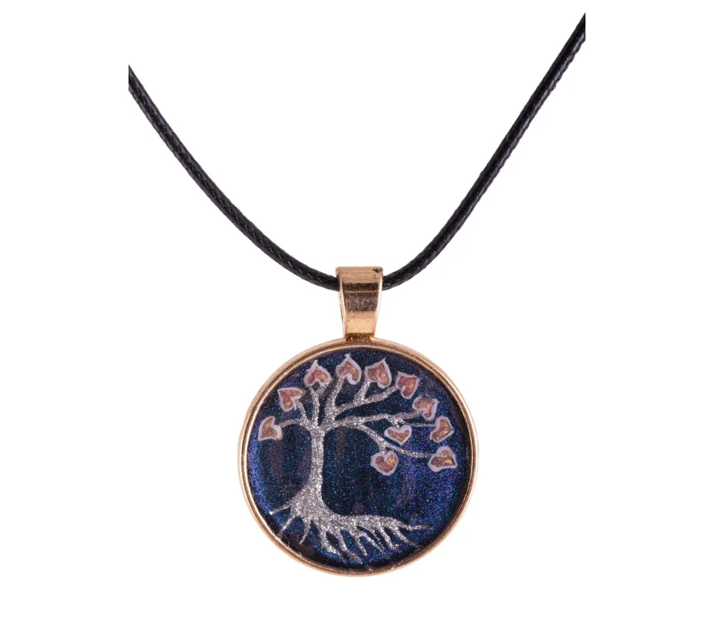 Kette mit Anhänger - Baum des Lebens, handgemalt, Edelstahl-45cm
