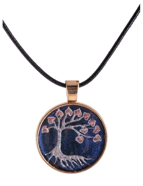 Kette mit Anhänger - Baum des Lebens, handgemalt, Edelstahl-45cm