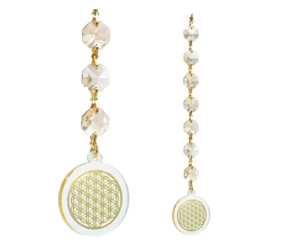 Hängende Dekoration - Fengshui - Fensterdekoration - Kristall - Blume des Lebens - Champagner