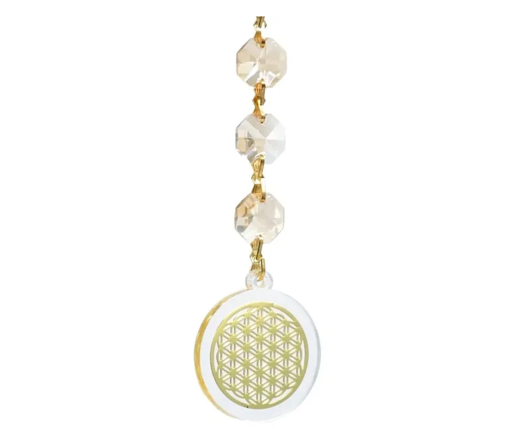 Hängende Dekoration - Fengshui - Fensterdekoration - Kristall - Blume des Lebens - Champagner