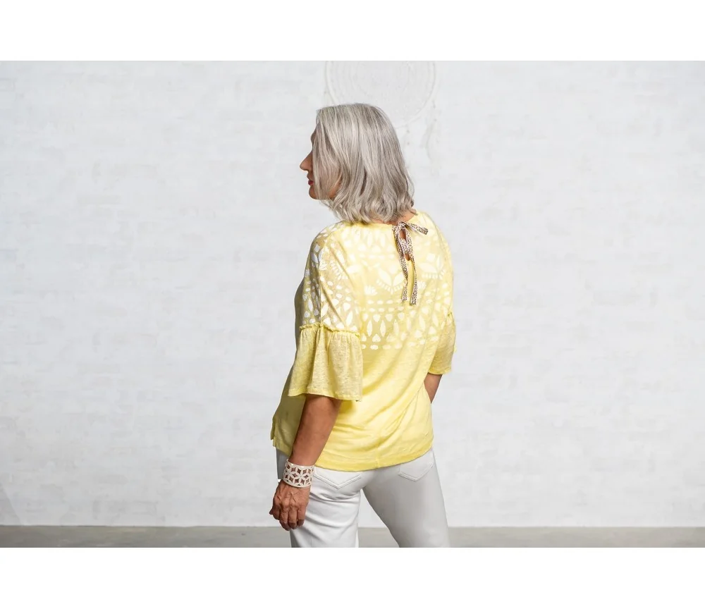 Spirit of OM - Leinen-Shirt Happy Sun - lemongelb