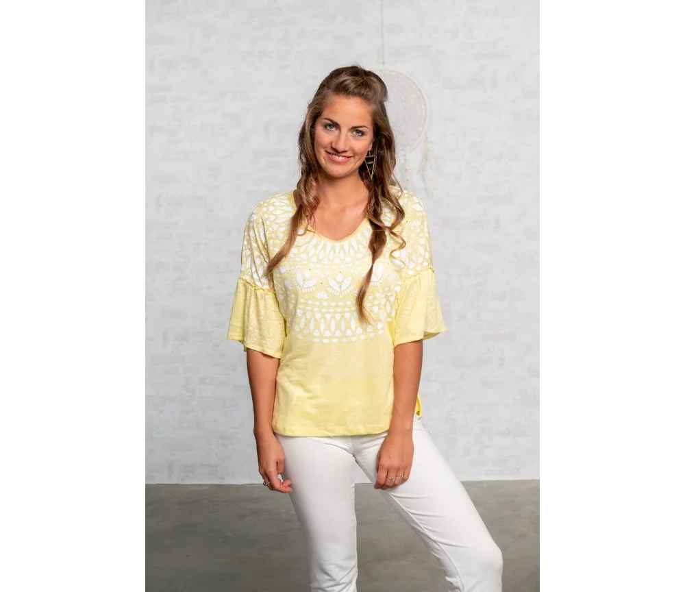 Spirit of OM - Leinen-Shirt Happy Sun - lemongelb